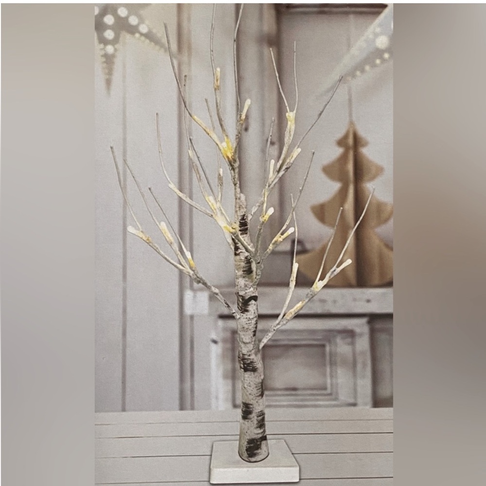 Indoor Christmas Light Up LED Faux Birch Trees, 24” White